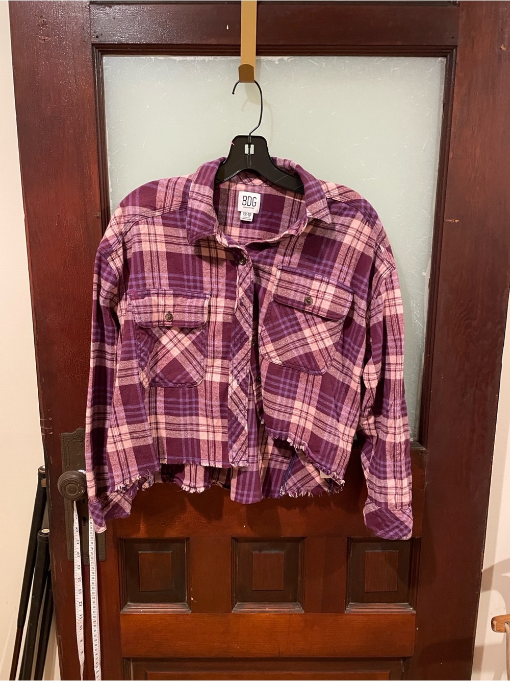 BDG Pink & Purple Plaid Cropped Shirt